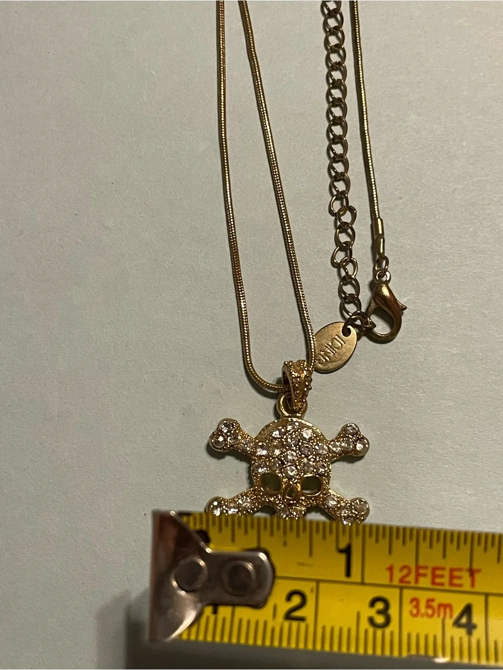 Skull & Cross Bones Gold Tone Rhinestone Icing Necklace #9210 💎 SALE